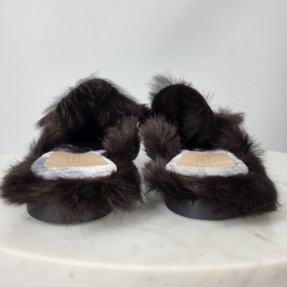 NWB~$695~GEDEBE~35/5~BLACK EMBELLISHED RHINESTONE REAL FUR FLATS MULES SHOES - Picture 13 of 16
